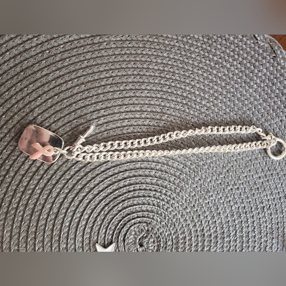 Breast cancer support stainless steel charm bracelet with pink ribbon. - Picture 3 of 3